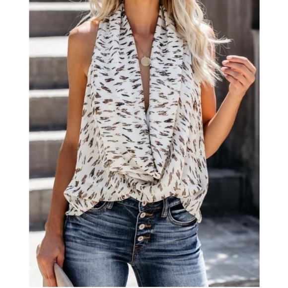 VICI metallic animal print gold/silver drape blouse - Picture 2 of 9